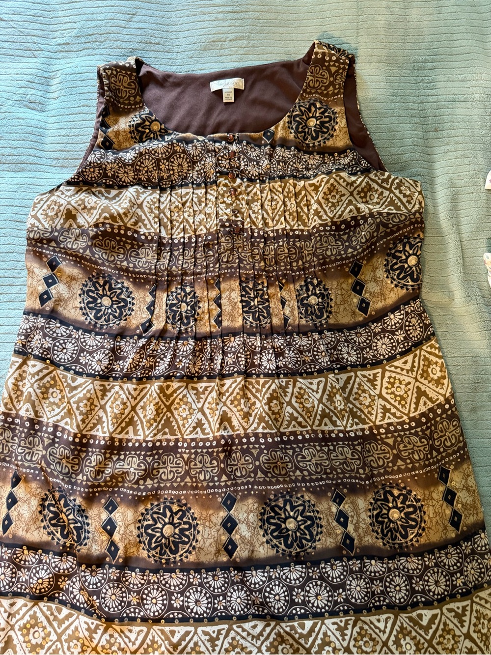 dressbarn Brown and Tan Printed Sleeveless Mini Dress